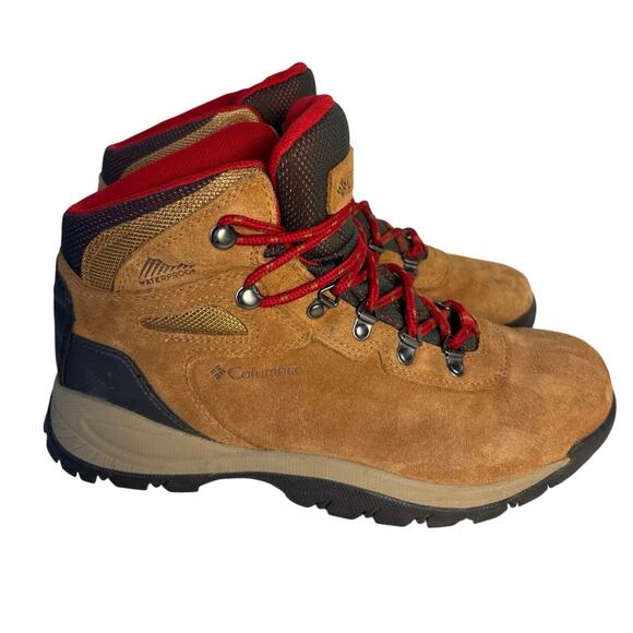 Columbia Women Tan Brown Suede Red Lace Waterproof Insulated Hiking Boot 10 - Picture 2 of 7